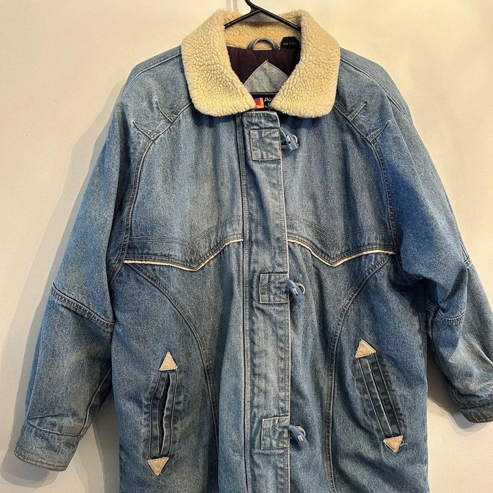 Vintage 80s Andy Johns Sport Western Denim Sherpa Lined Jacket Size Medium - Picture 3 of 14